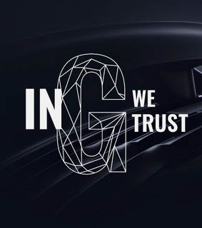 In gyeon we trust slogan in text over a black futuristic car